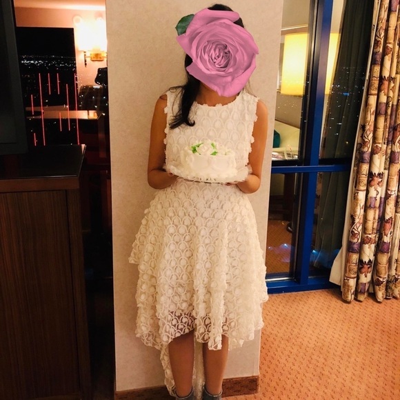 VINTAGE Style Wedding Dress Sleeveless Asymmetric Mini Embroidered White Small - Picture 7 of 7